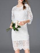 Romwe White Crochet Hollow Out Two-piece Dress