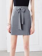 Romwe Grey Double Way Self Tie Knit Pencil Skirt