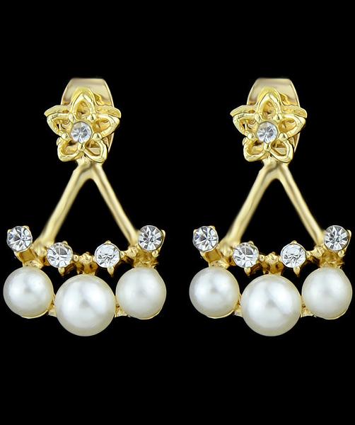 Romwe Gold Pearls Diamond Earrings