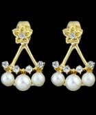 Romwe Gold Pearls Diamond Earrings
