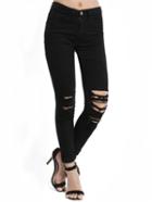 Romwe Black Slim Ripped Denim Pant Stylish Cosy Curved Jeans