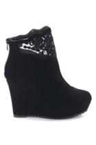 Romwe Lace Panel Wedge Heel Boots