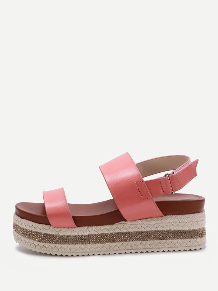 Romwe Pink Sparkle Strappy Espadrille Flatform Sandals