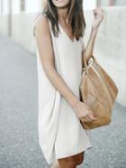 Romwe White V Neck Sleeveless Loose Dress