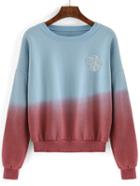 Romwe Letter Embroidered Ombre Loose Sweatshirt