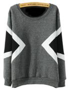 Romwe Geometric Print Loose Grey Sweatshirt