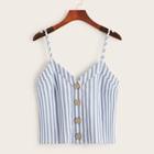 Romwe Striped Button Through Cami Top