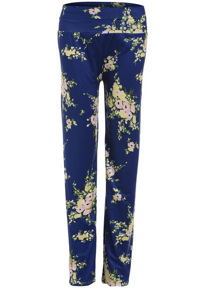 Romwe Elastic Waist Flower Print Pant