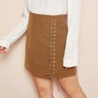 Romwe Plus Suede Grommet Lace-up Zip Back Skirt