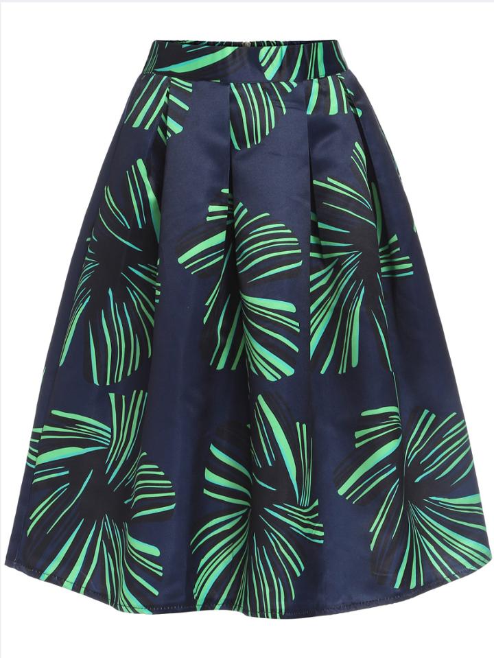 Romwe Leaves Print Green Skirt