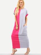 Romwe Colorblock Short Sleeve Shift Maxi Dress
