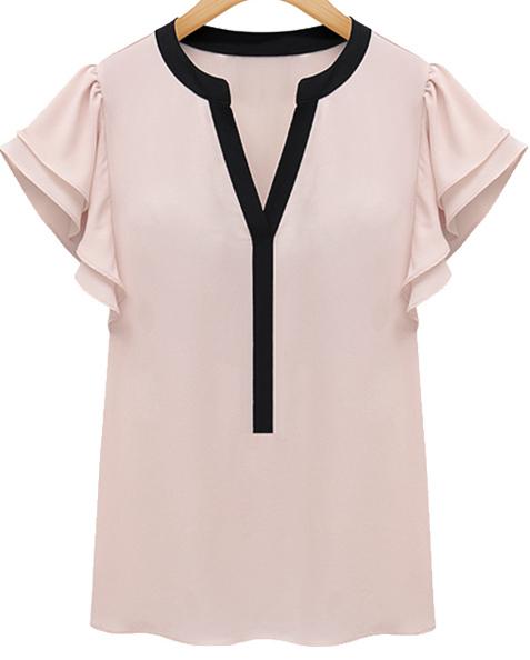 Romwe Ruffle V-neck Apricot Blouse