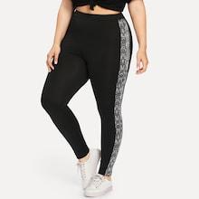 Romwe Plus Snake Skin Panel Side Leggings