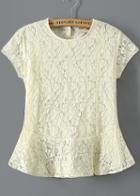 Romwe Short Sleeve Lace Peplum Hem Beige Top