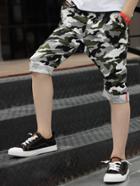 Romwe Letter Print Cuffed Camo Shorts
