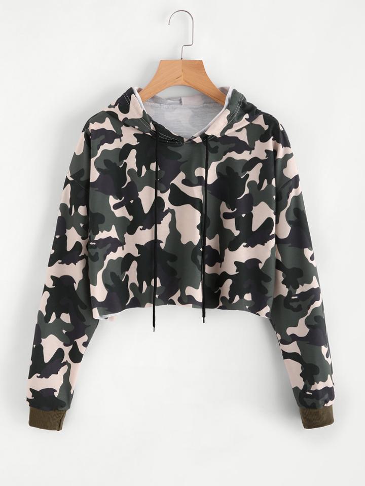 Romwe Camo Print Random Hoodie