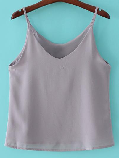 Romwe Grey Chiffon Spaghetti Strap Tank Top