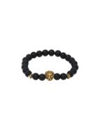 Romwe Obsidian With Gold Lionhead Polished Bracelet