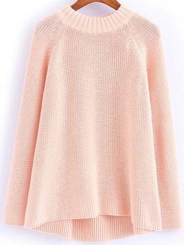 Romwe Dip Hem Knit Pink Sweater