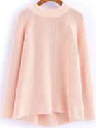 Romwe Dip Hem Knit Pink Sweater