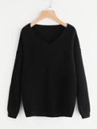 Romwe V Neck Drop Shoulder Jumper