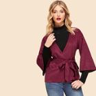 Romwe Slit Hem Belted Wrap Coat