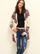 Romwe Multicolor Stripe Tassel Hem Knitted Outerwear