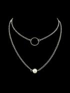 Romwe 2pcs/set Silver Color Chain Circle Simulated-pearl Pendant Necklace