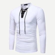 Romwe Men Lace-up Half Placket Tee