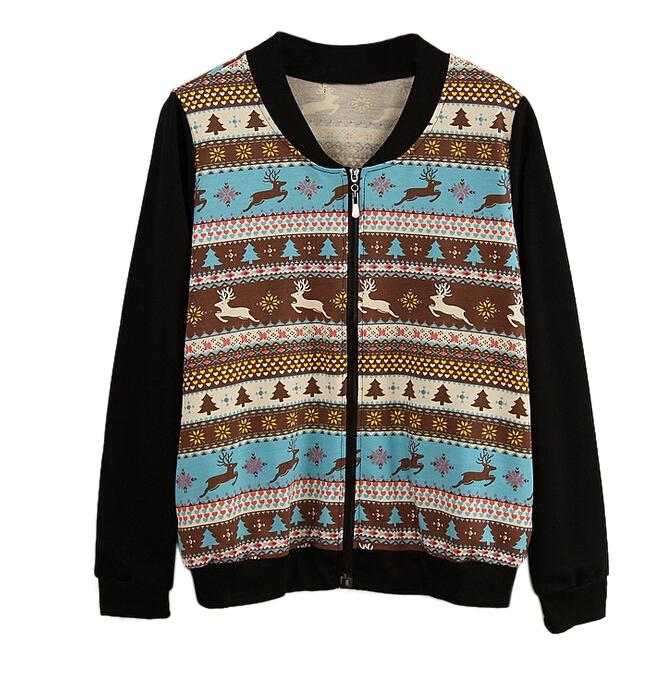 Romwe Cedar And Elk Print Dual-tone Jacket