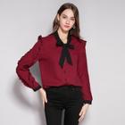 Romwe Bow Tie Frill Blouse