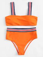 Romwe Striped Straps Bikini Set