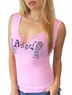 Romwe Pink Wings Print Strappy Ripped Tank Top