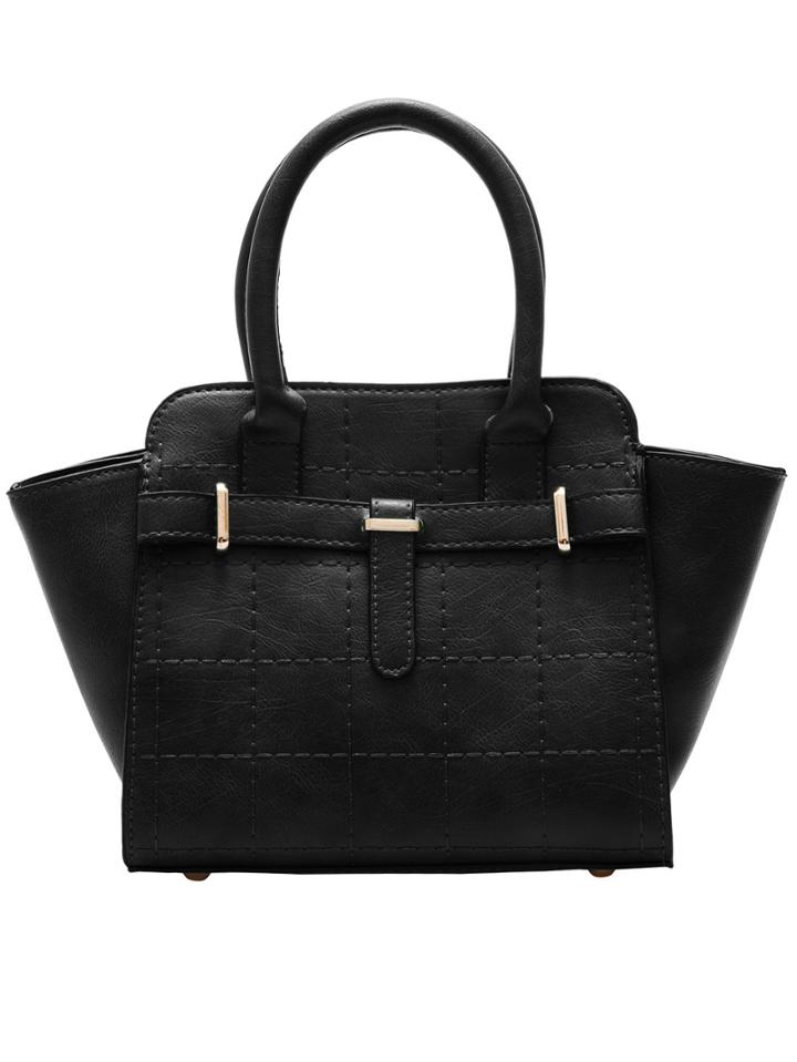 Romwe Black Quilting Plaid Pu Tote Bag
