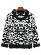 Romwe Graphic Print Fuzzy Black Sweater
