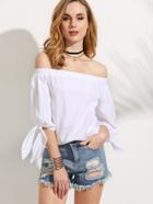 Romwe White Off The Shoulder Knotted Top
