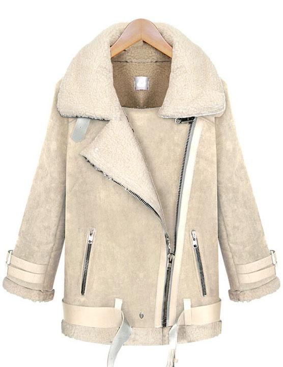 Romwe Oblique Zipper Lapel Khaki Coat