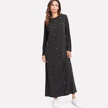 Romwe Faux Pearl Beading Marled Maxi Dress