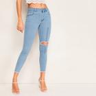 Romwe Ripped Zip Detail Skinny Jeans