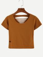 Romwe Brown Ripped Crop T-shirt