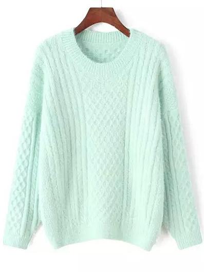 Romwe Crew Neck Cable Knit Green Sweater