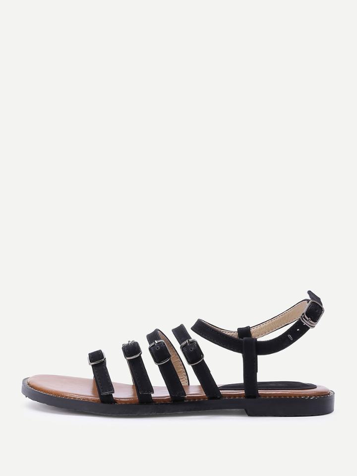 Romwe Buckle Design Strappy Flat Sandals