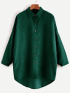 Romwe Green Drop Shoulder High Low Shirt