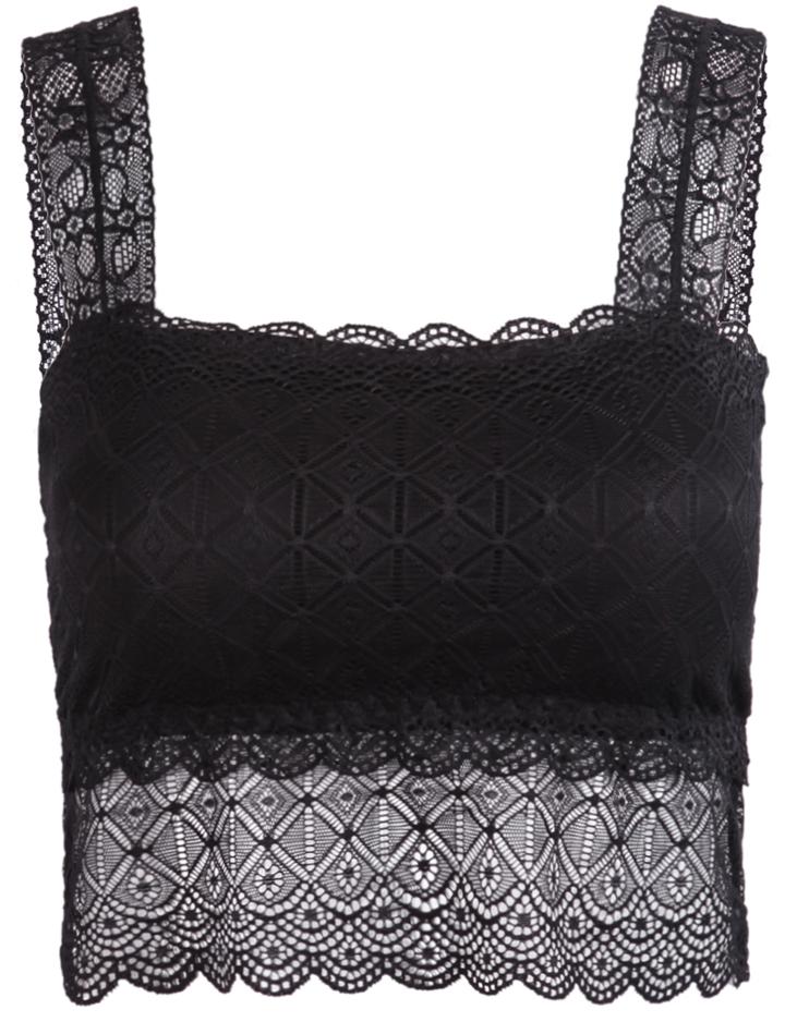 Romwe Strap Lace Crop Black Cami Top
