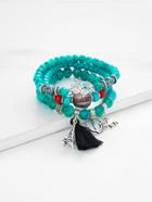 Romwe Turquoise Beaded Bracelet Set With Tassel