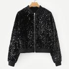 Romwe Zipper Fly Sequin Jacket
