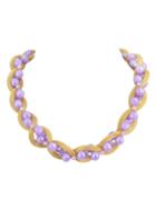 Romwe Gold Purple Plated Chain Beads Braided Colalr Necklace