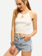 Romwe Keyhole Neck Ribbed Crop Cami Top - White