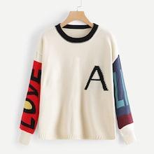 Romwe Letter Pattern Sweater