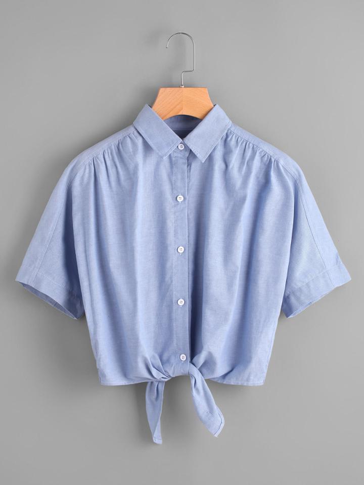 Romwe Tie Front Elasticized Back Shirt
